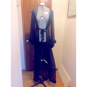 Sheer Black Robe with Faux Fur Trim